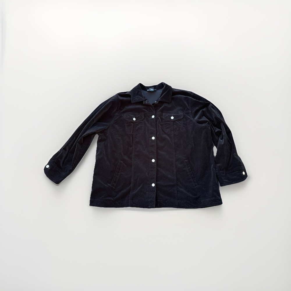 Avenue Blues Velvet Jacket Women's Plus 22/24‎ Black Lined Stretch Button Up